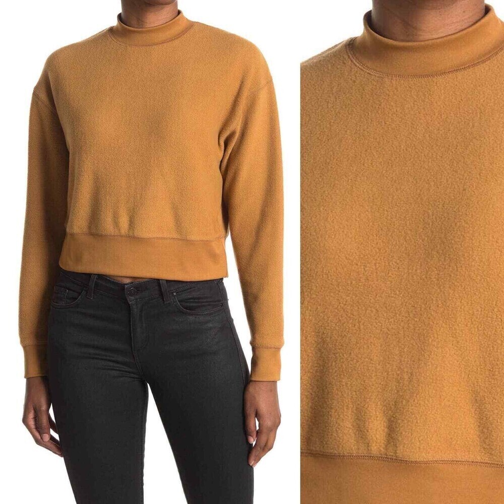 Abound Women's Mock Neck Long Sleeve Fleece Pullover in Tan Dale Size M